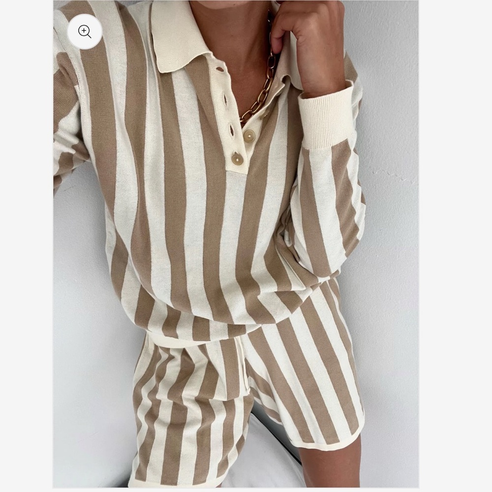 NWT Cal Pima Cotton Henley in Cream and Latte Stripe - Picture 7 of 8